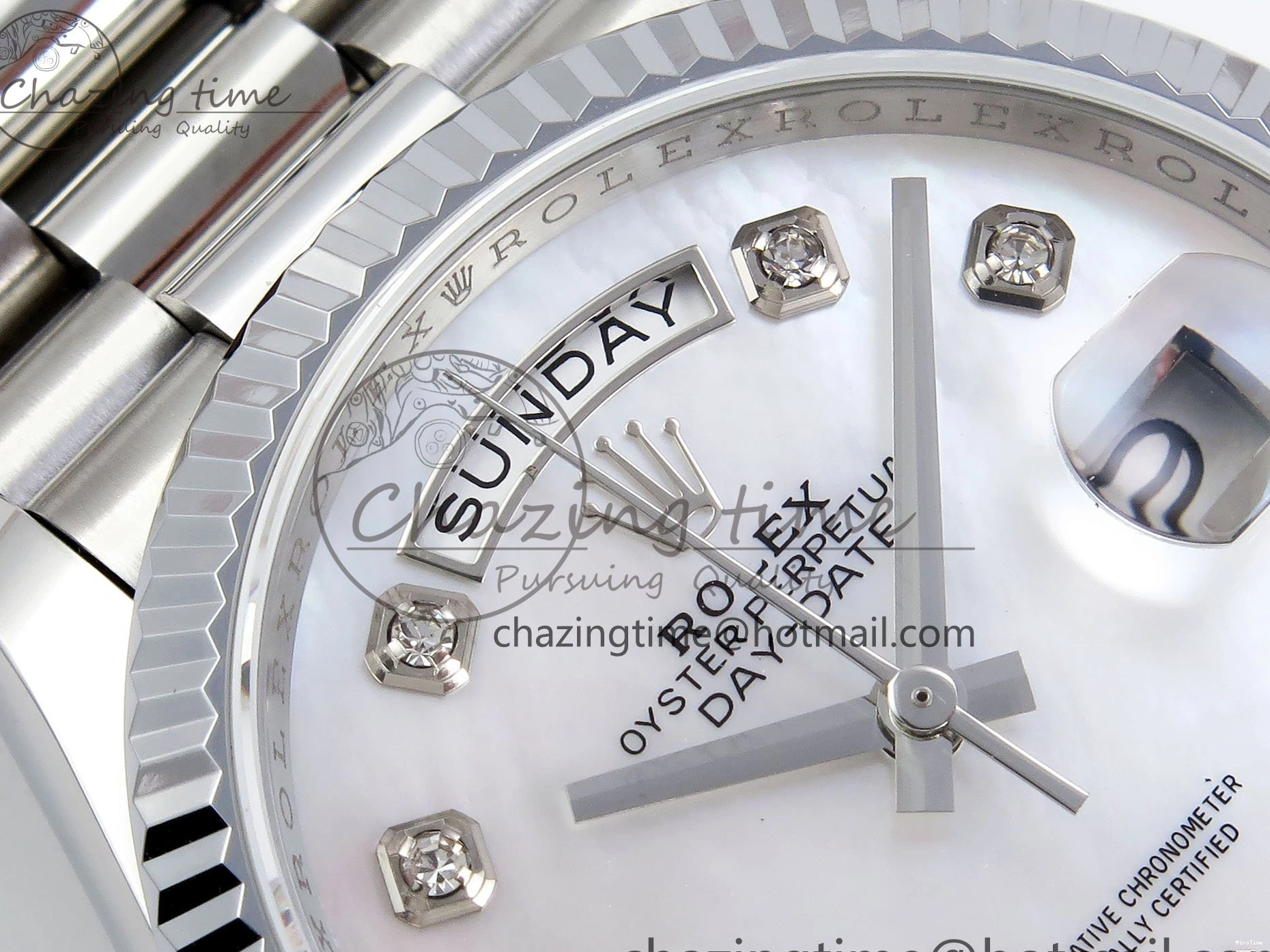 MiroTime 0310 Day Date 36 SS TWSF Best Edition White Diamonds Dial on SS Bracelet A Trendsetting 1604